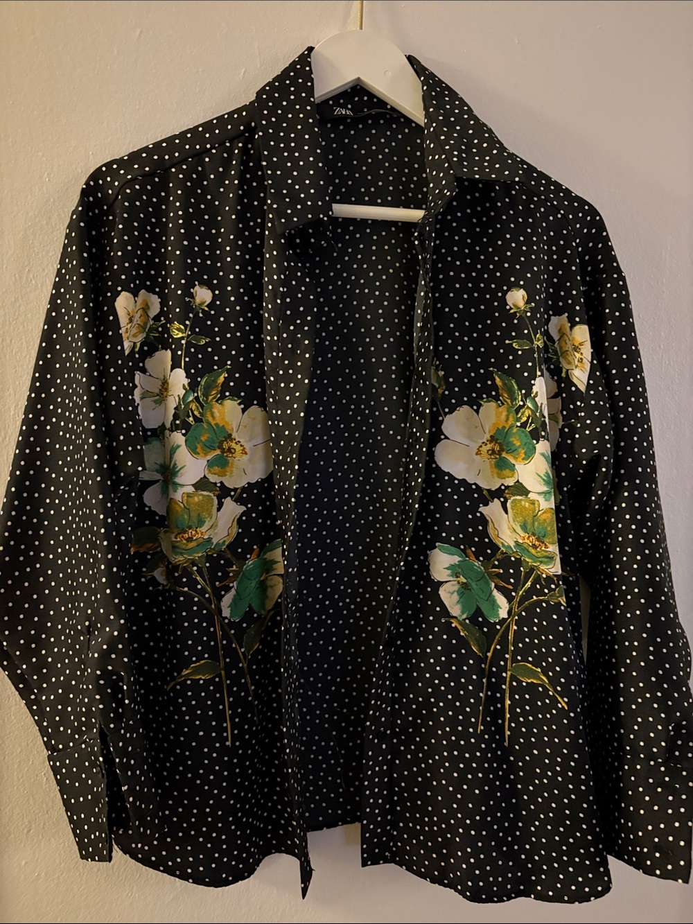 Zara Black and White Polka Dot Button-Up Shirt